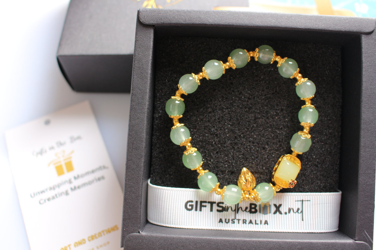 Green Faux Jade Beaded Bracelet With Lotus Charm