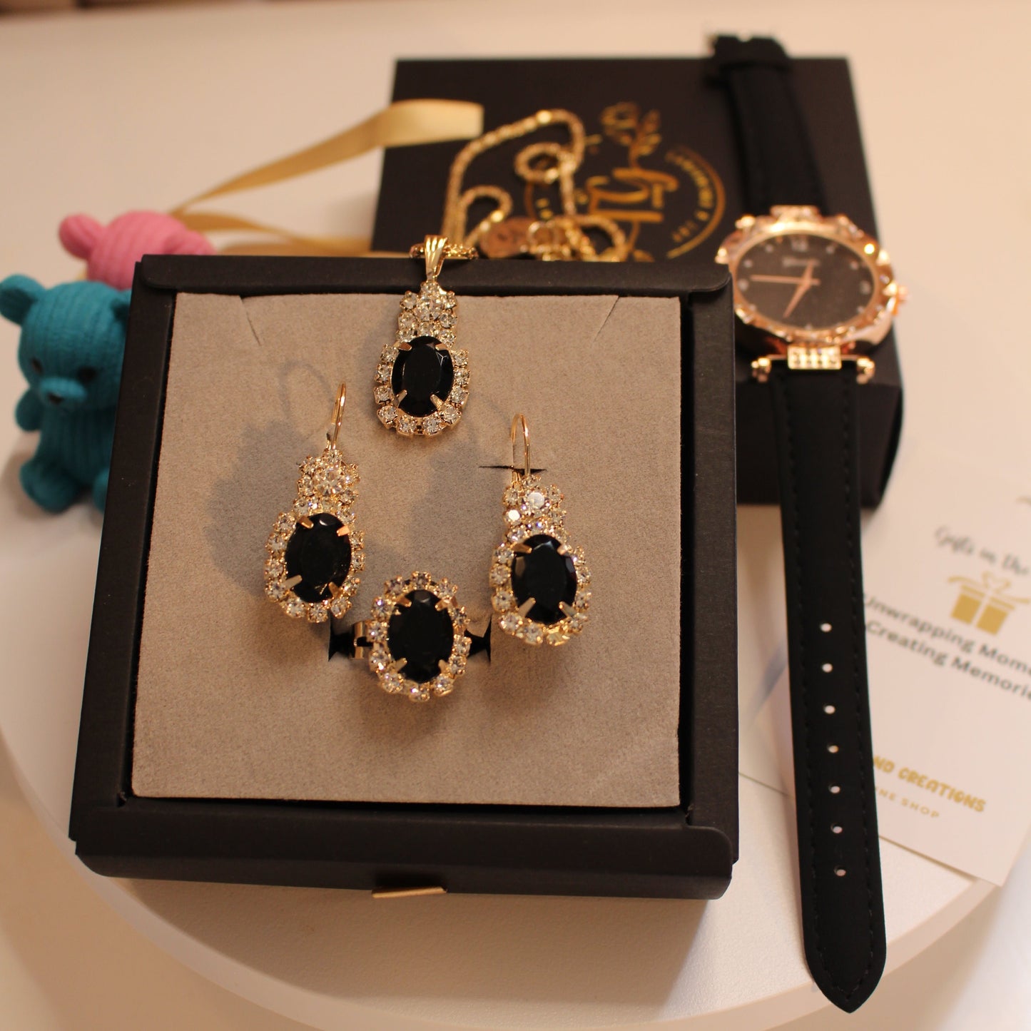 Black Rhinestones Fashion Jewelry Watch Set