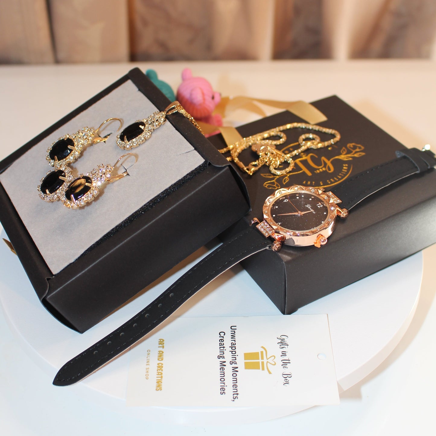 Black Rhinestones Fashion Jewelry Watch Set