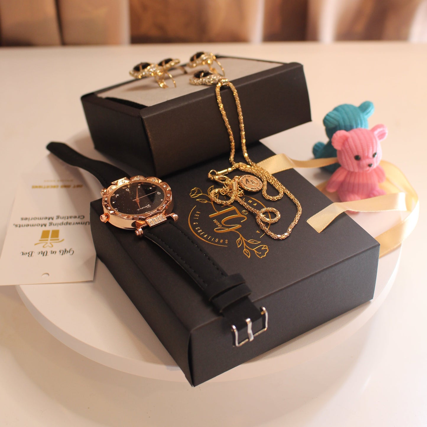 Black Rhinestones Fashion Jewelry Watch Set