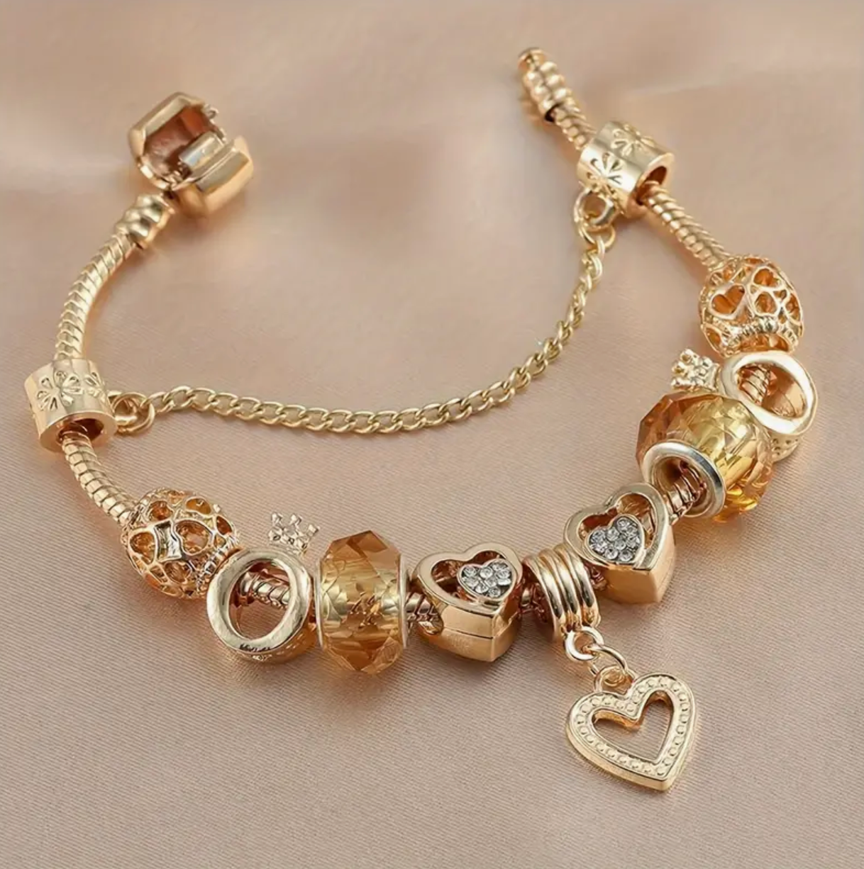 Golden Heart Shape Charm Bracelet