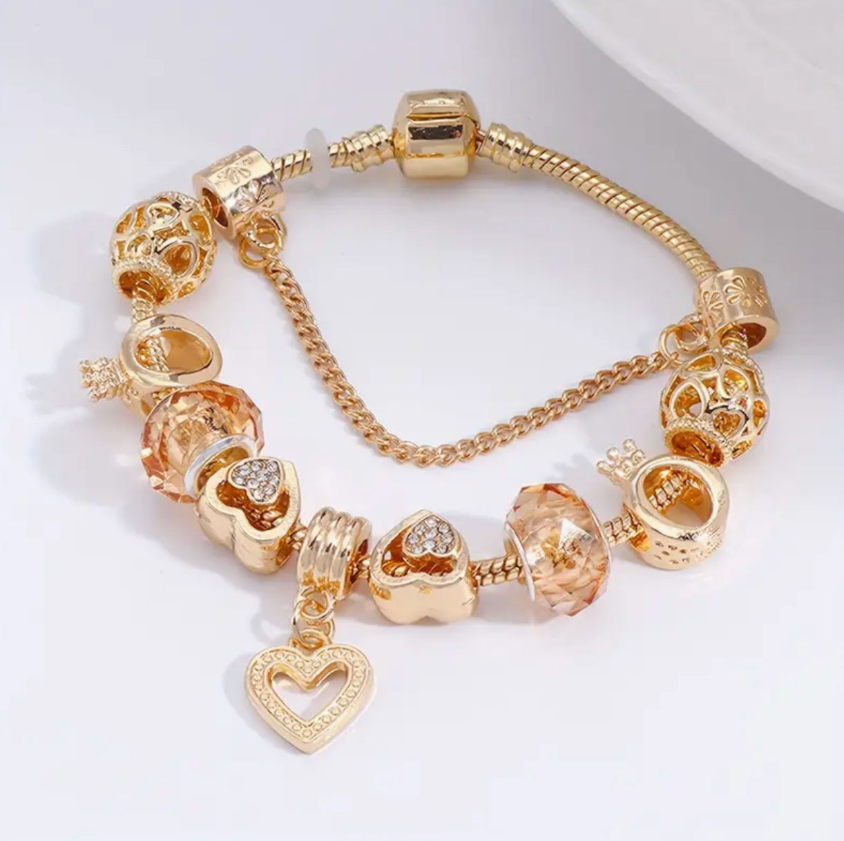 Golden Heart Shape Charm Bracelet