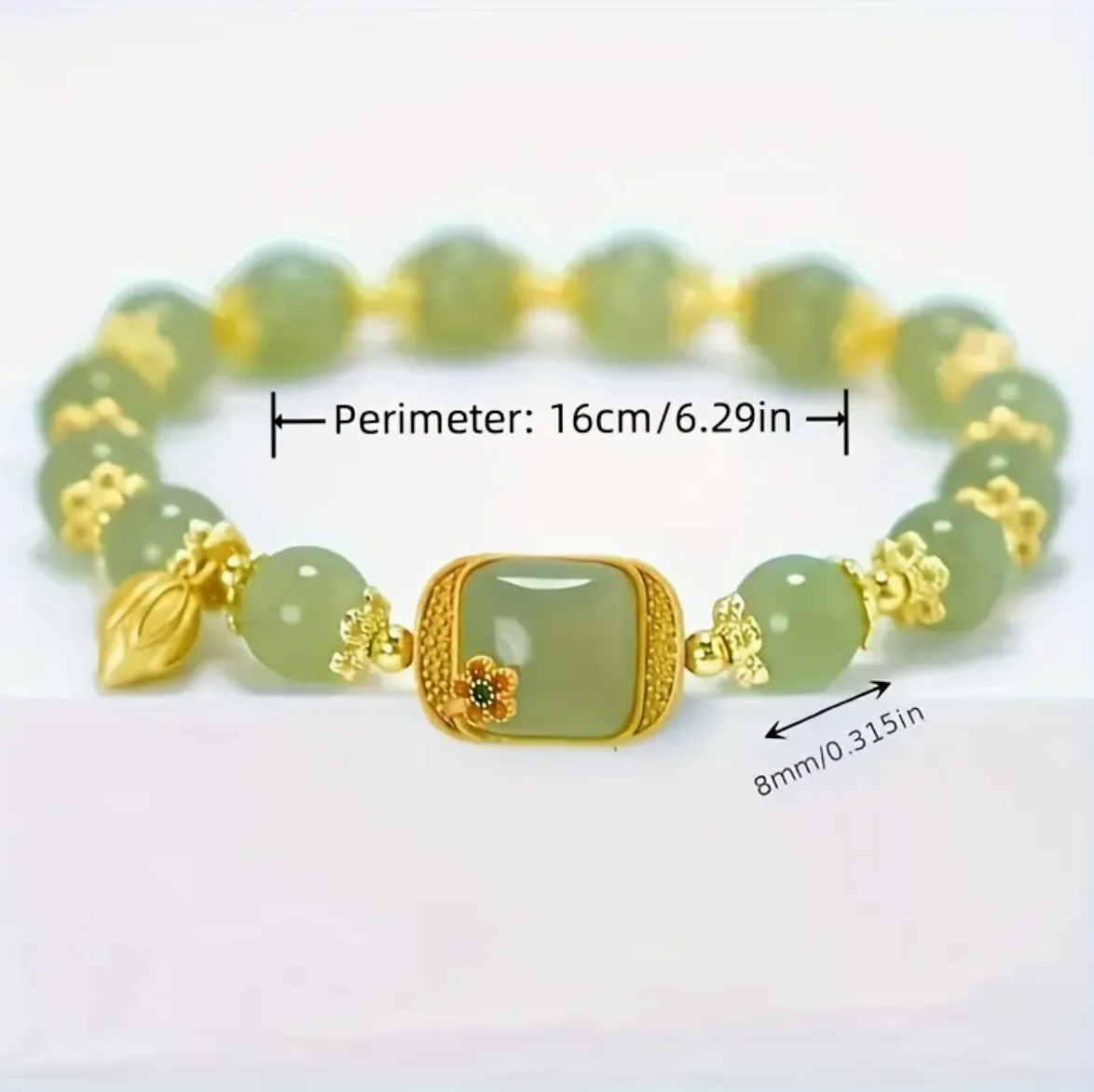 Green Faux Jade Beaded Bracelet With Lotus Charm