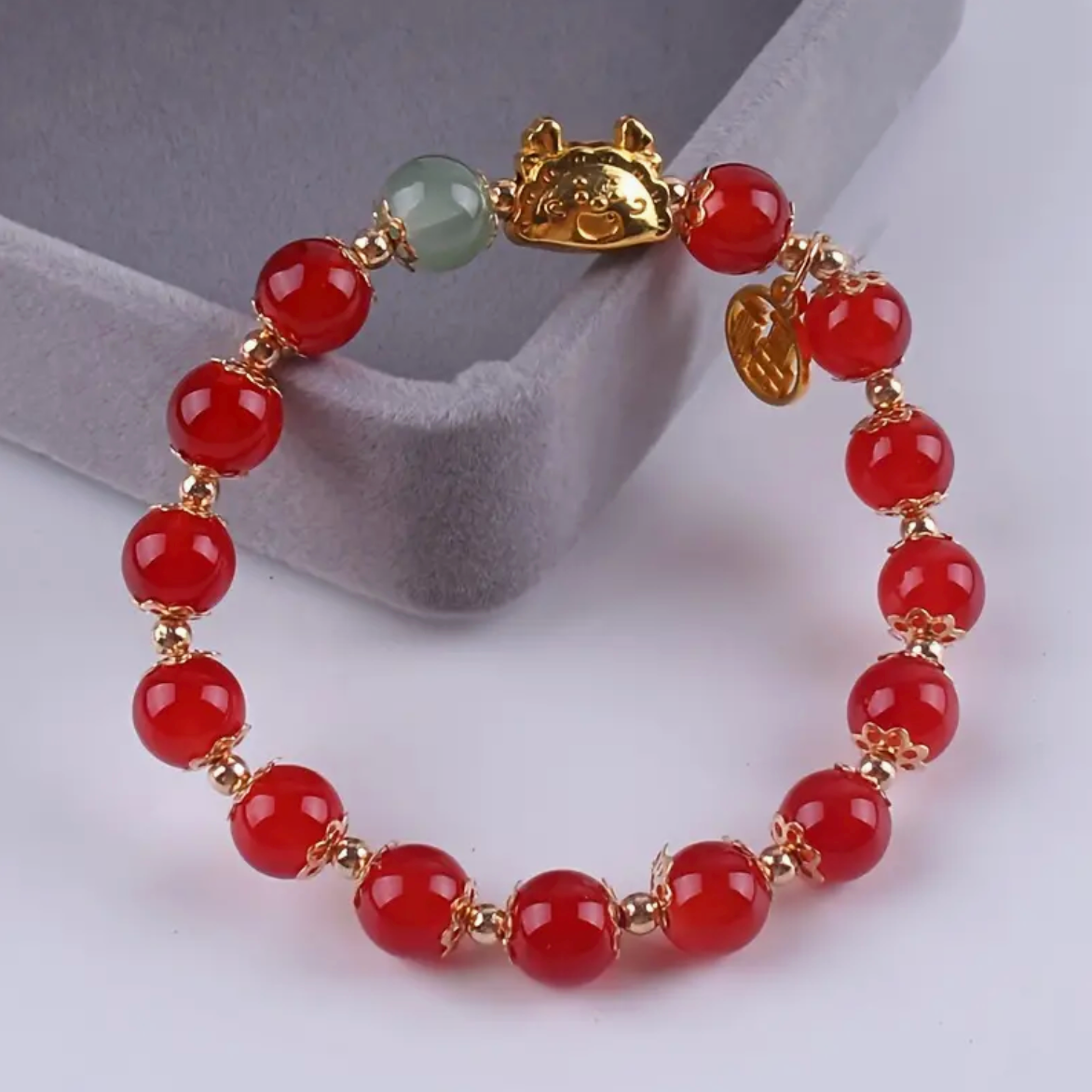 Lucky Dragon Red Glass Beads Bracelet