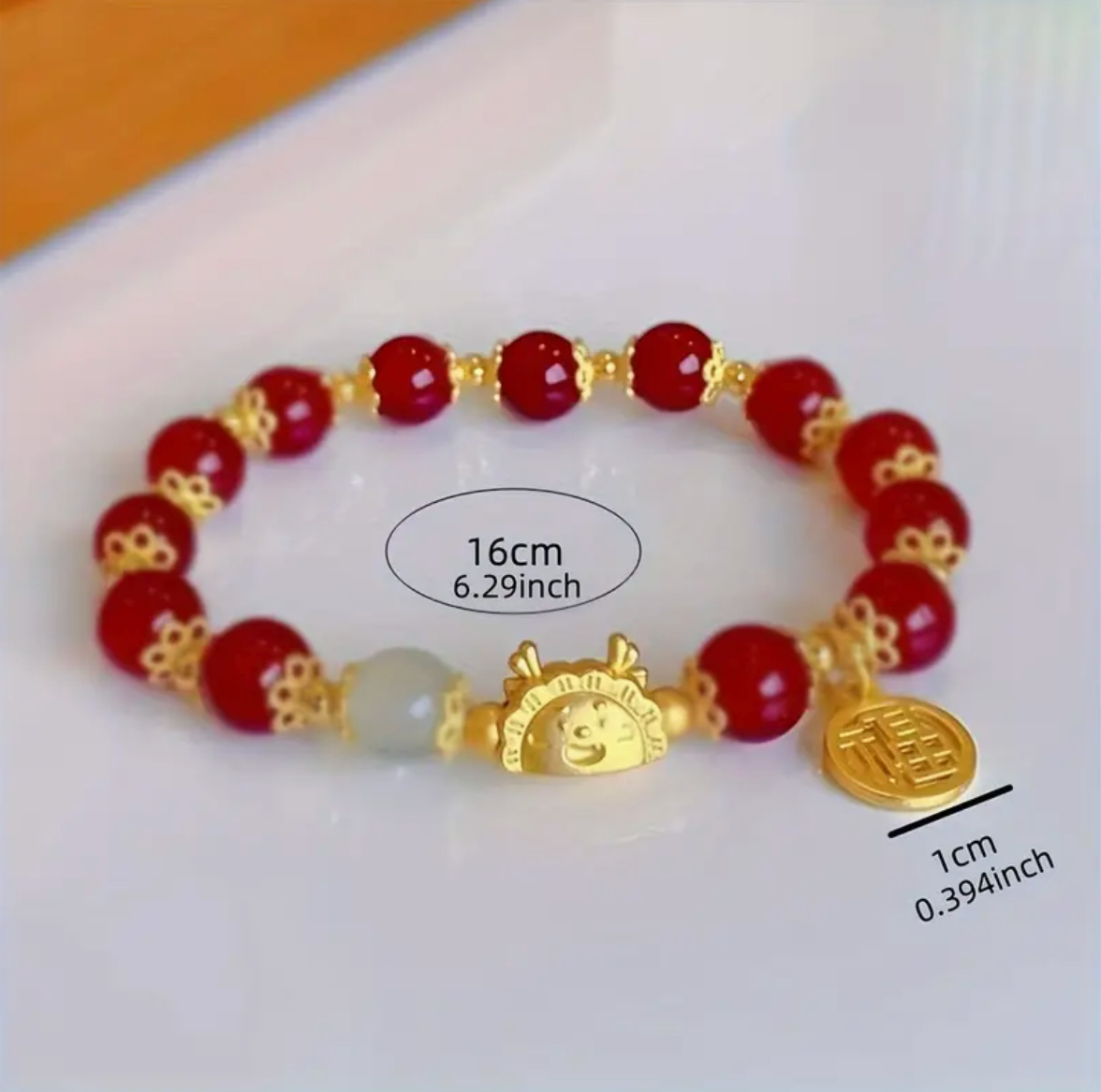 Lucky Dragon Red Glass Beads Bracelet