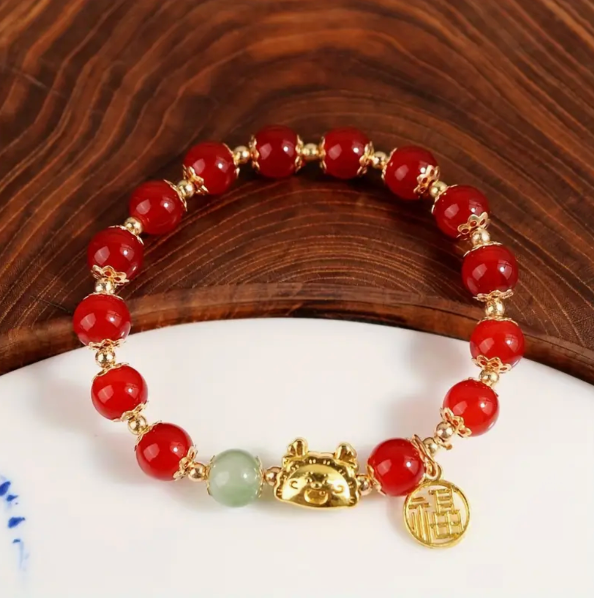 Lucky Dragon Red Glass Beads Bracelet