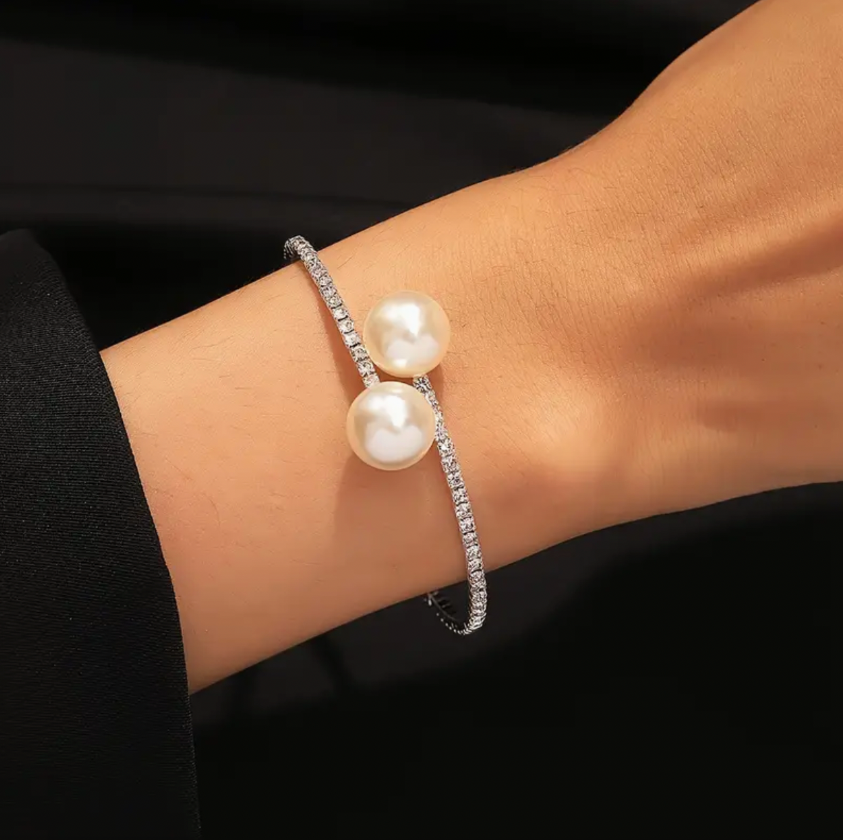 Imitation Pearl and Rhinestones Design Cuff Bracelet