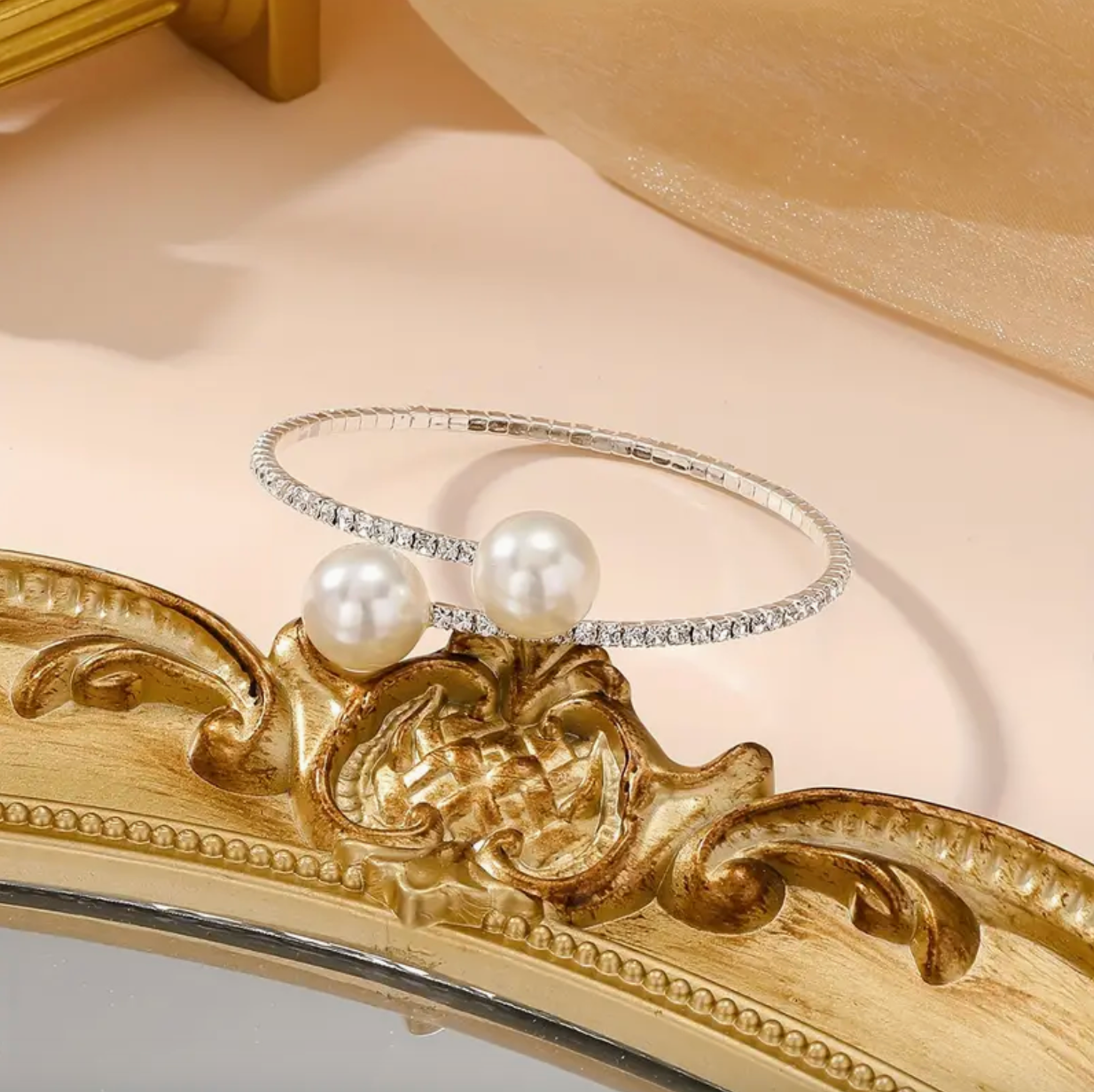 Imitation Pearl and Rhinestones Design Cuff Bracelet