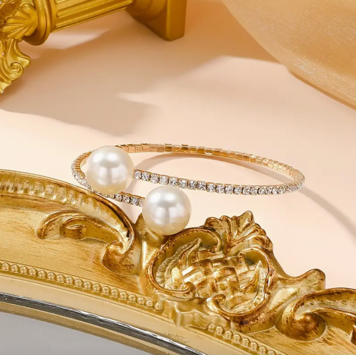 Imitation Pearl and Rhinestones Design Cuff Bracelet
