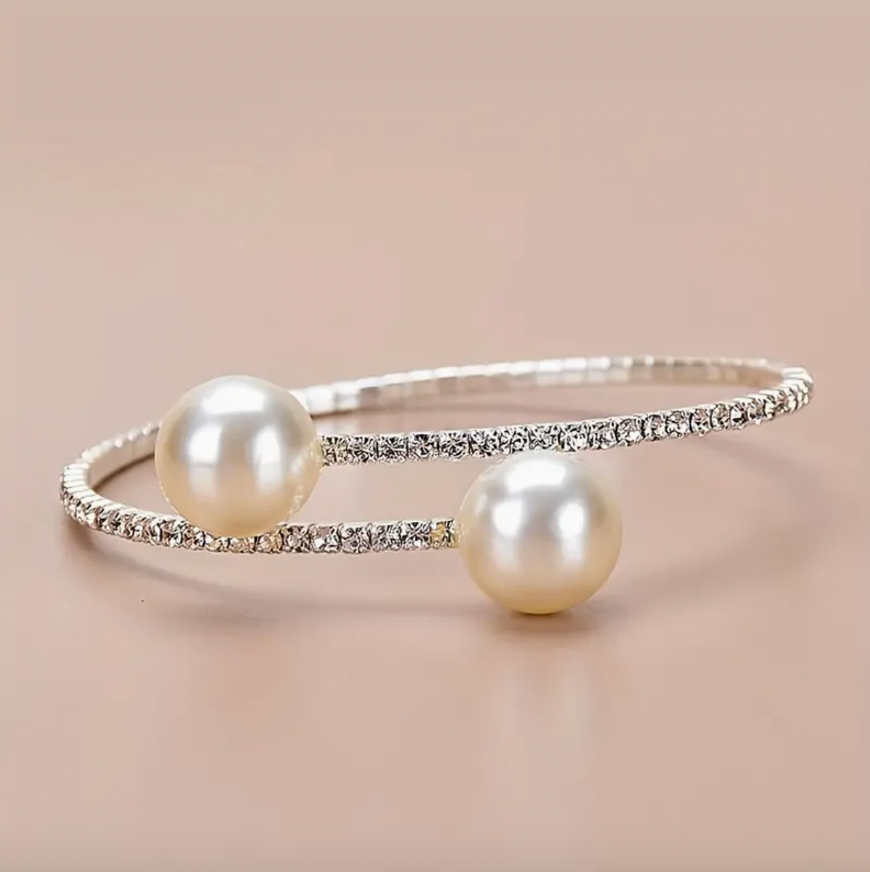 Imitation Pearl and Rhinestones Design Cuff Bracelet