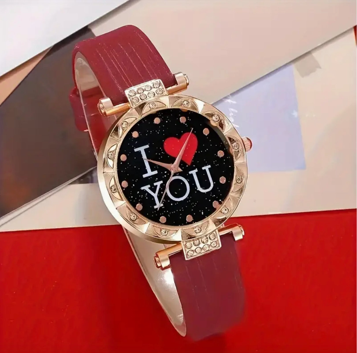 Luxury Rhinestone Analog Wrist Watch Jewelry Set