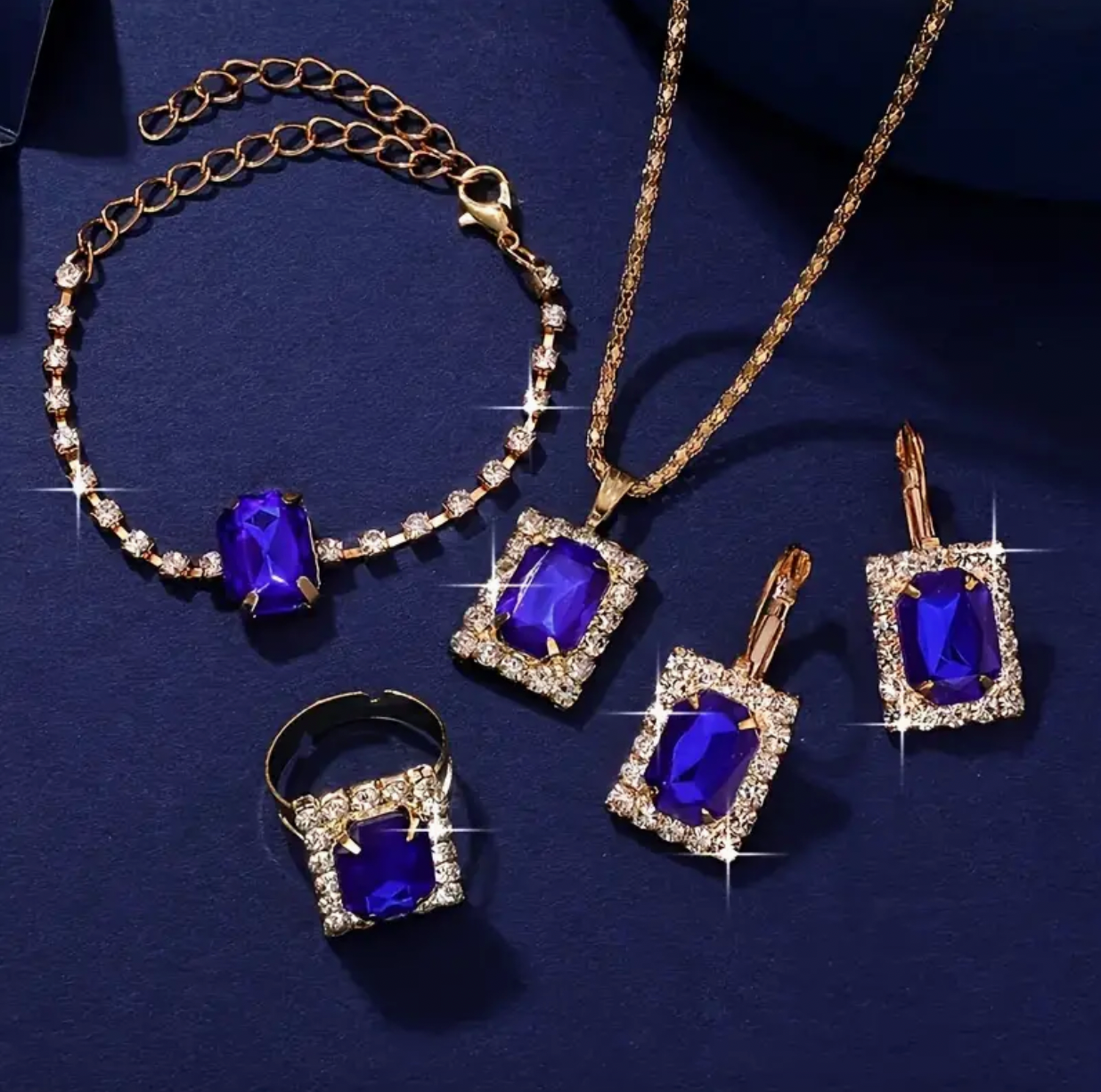 Blue Rhinestones Jewelry Set