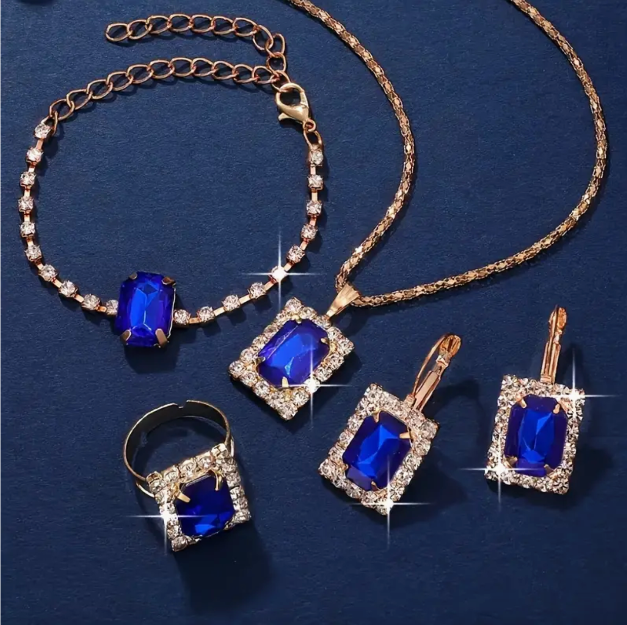 Blue Rhinestones Jewelry Set