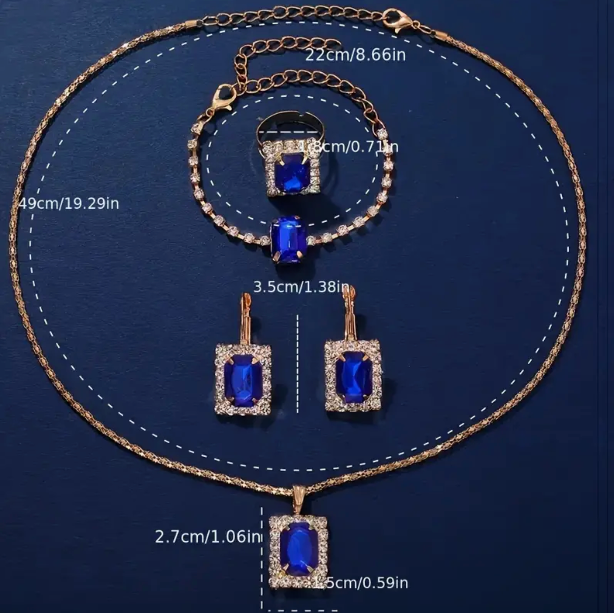Blue Rhinestones Jewelry Set