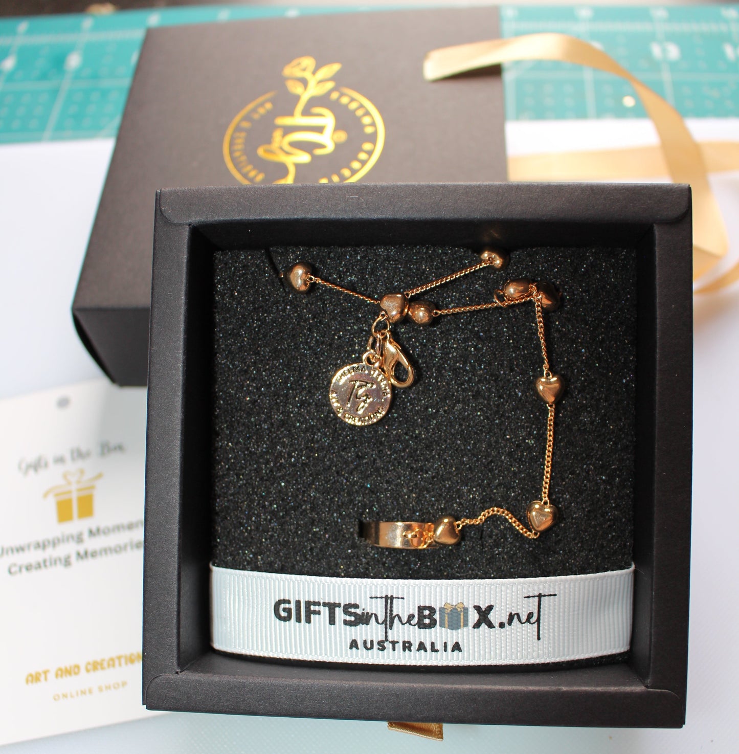 Gold Plated Simple Heart Bracelet with Ring