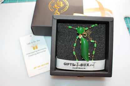 Green Faux Emerald Bamboo Link Chain Necklace