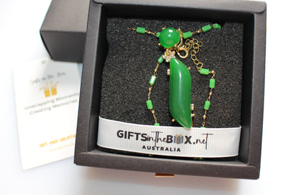 Green Faux Emerald Bamboo Link Chain Necklace