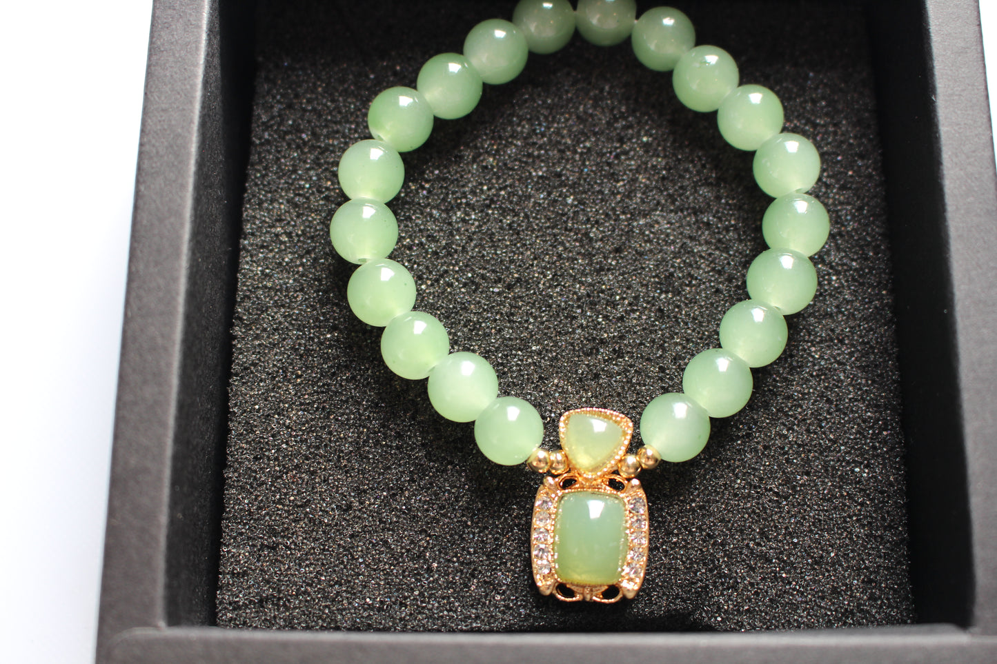 Green Faux Jade Beaded Bracelet
