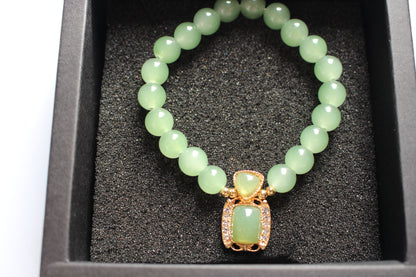 Green Faux Jade Beaded Bracelet