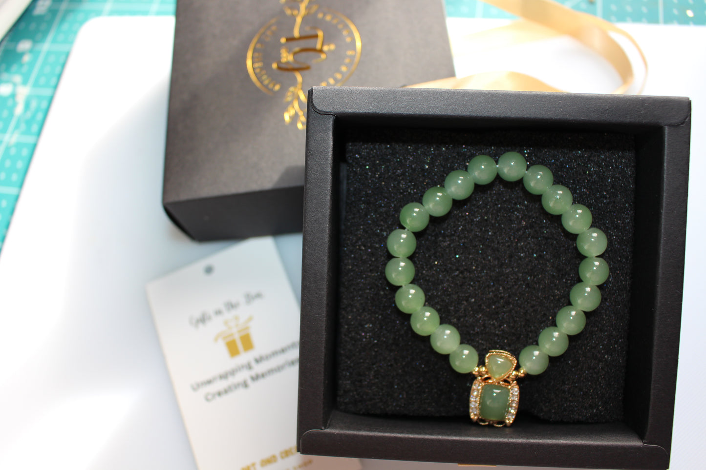 Green Faux Jade Beaded Bracelet