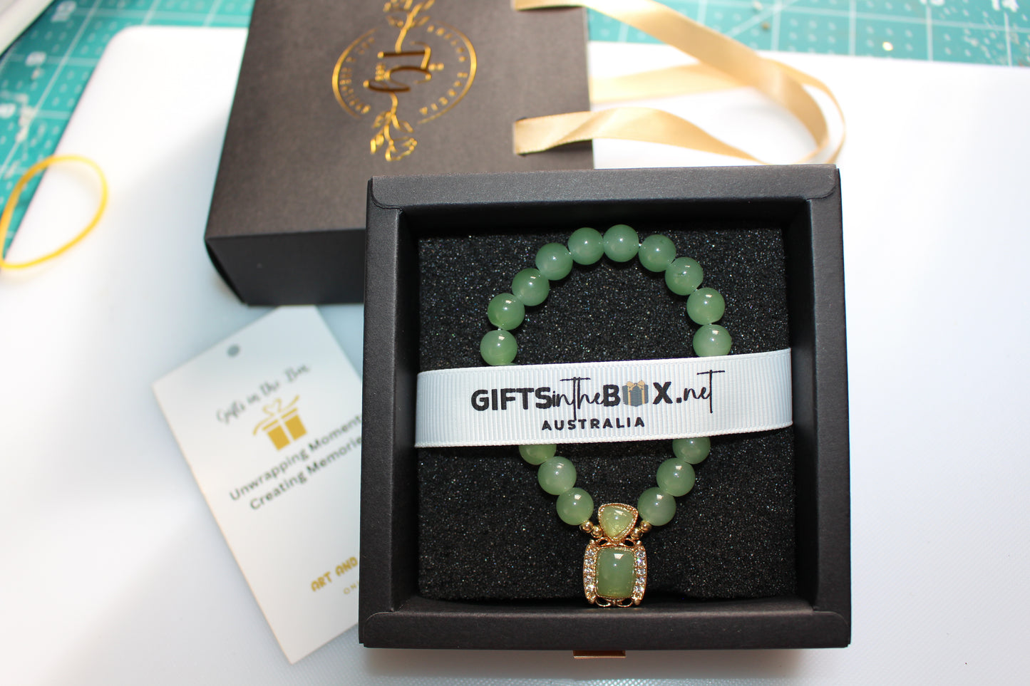 Green Faux Jade Beaded Bracelet