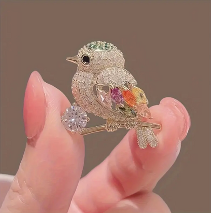 Pair Bird Glass Encrusted Pin with Gold platting