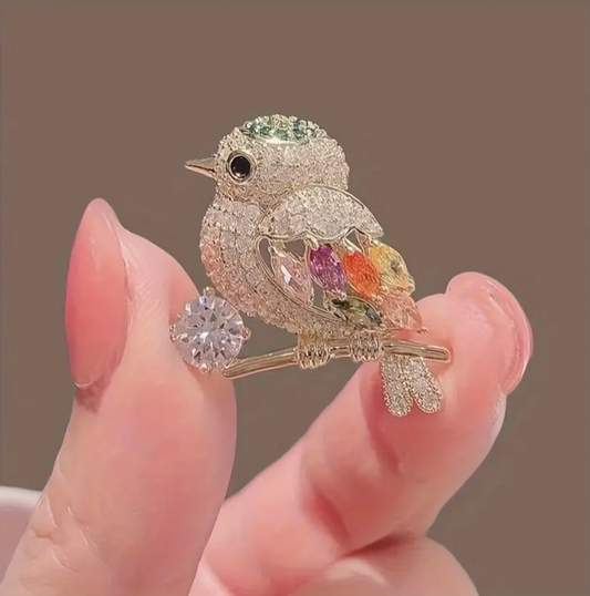 Pair Bird Glass Encrusted Pin with Gold platting