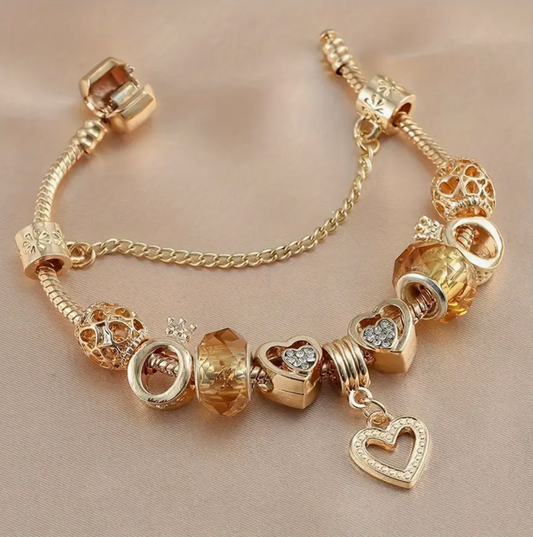 Golden Heart Shape Charm Bracelet