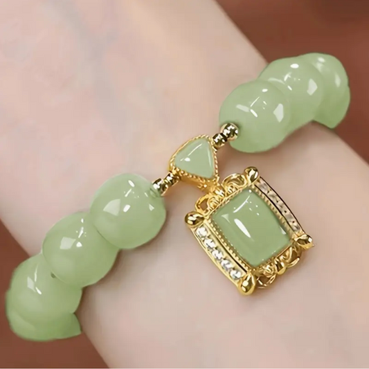 Green Faux Jade Beaded Bracelet