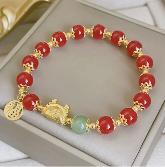 Lucky Dragon Red Glass Beads Bracelet