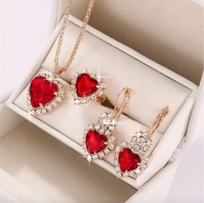 Red Gemstone with Crystal Accents Jewelry Set