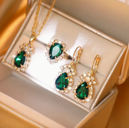 Droplet Green Stone Jewelry Set