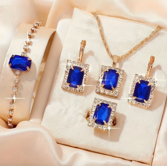 Blue Rhinestones Jewelry Set