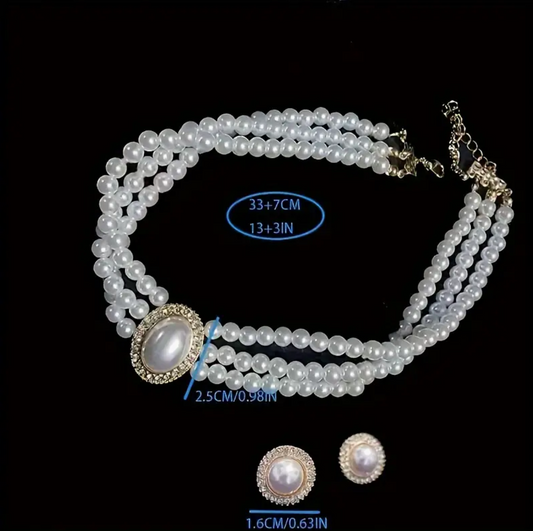 Faux Pearl Necklace And Earrings