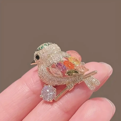 Pair Bird Glass Encrusted Pin with Gold platting