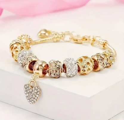 Heart Rhinestones Gold Bracelet