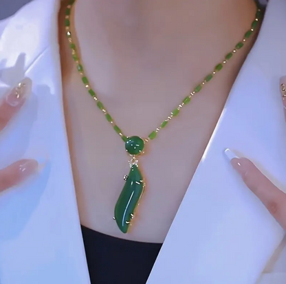 Green Faux Emerald Bamboo Link Chain Necklace