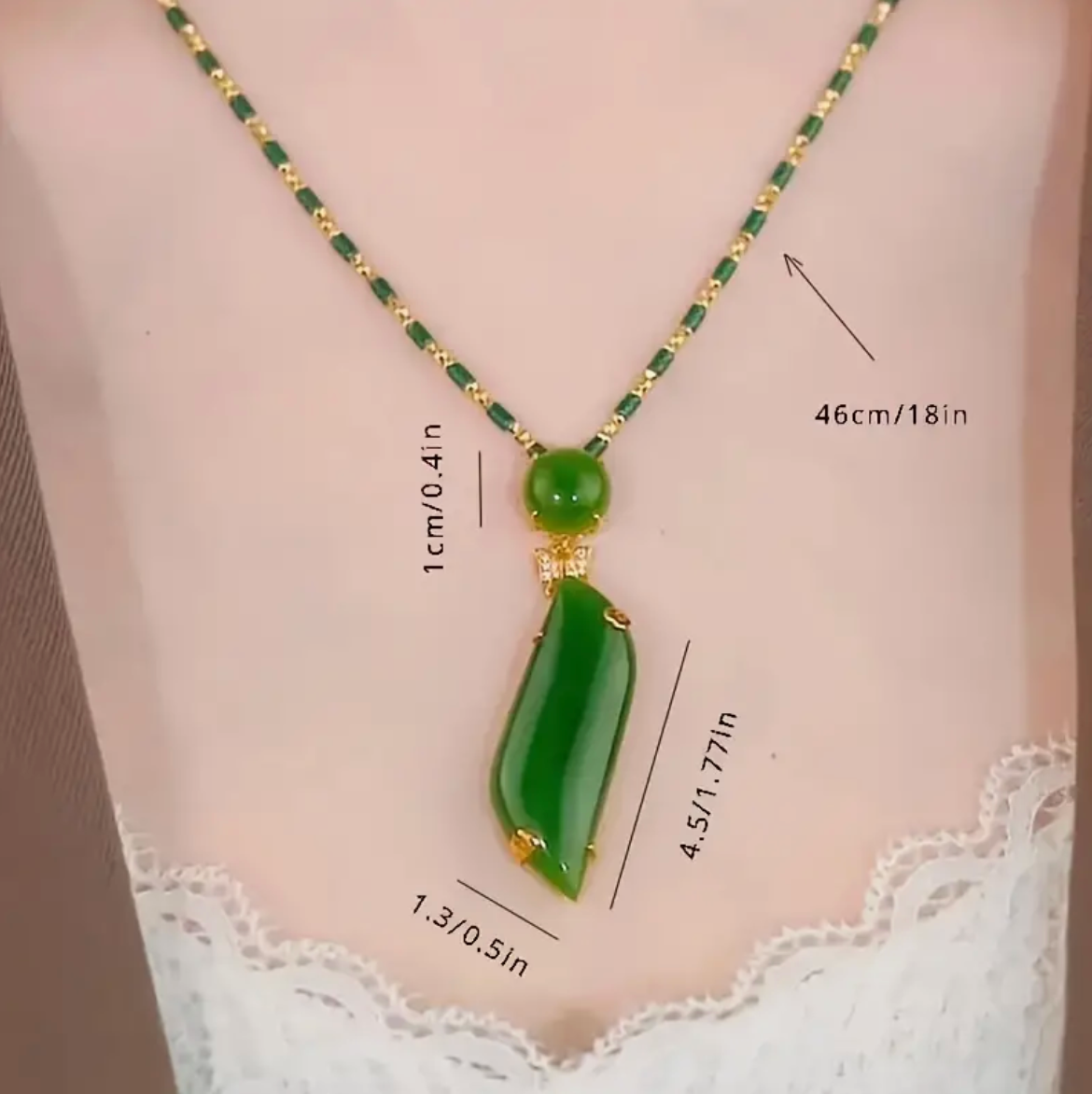 Green Faux Emerald Bamboo Link Chain Necklace