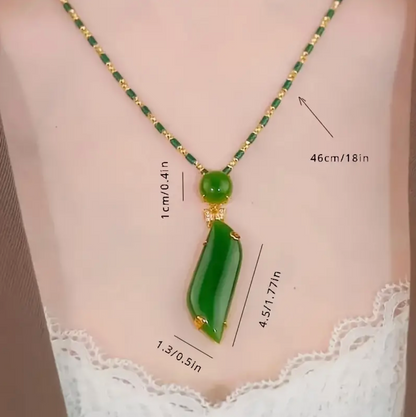 Green Faux Emerald Bamboo Link Chain Necklace