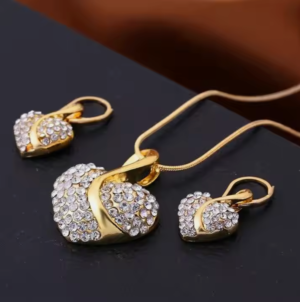 Heart Zircon Crystal Necklace Jewelry Set