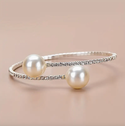 Imitation Pearl and Rhinestones Design Cuff Bracelet