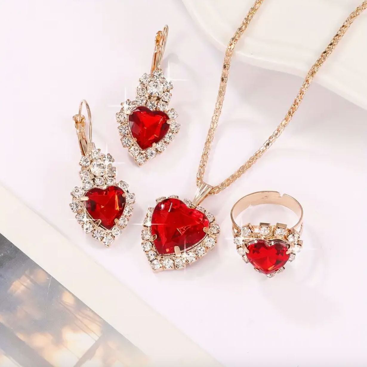 Red Gemstone with Crystal Accents Jewelry Set