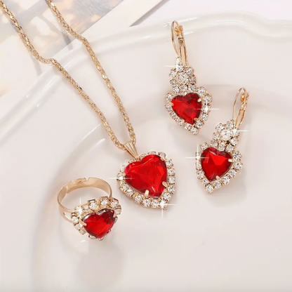 Red Gemstone with Crystal Accents Jewelry Set