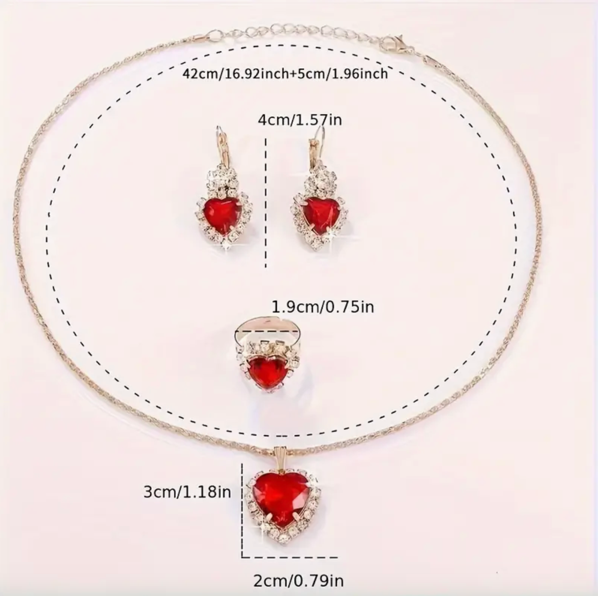 Red Gemstone with Crystal Accents Jewelry Set