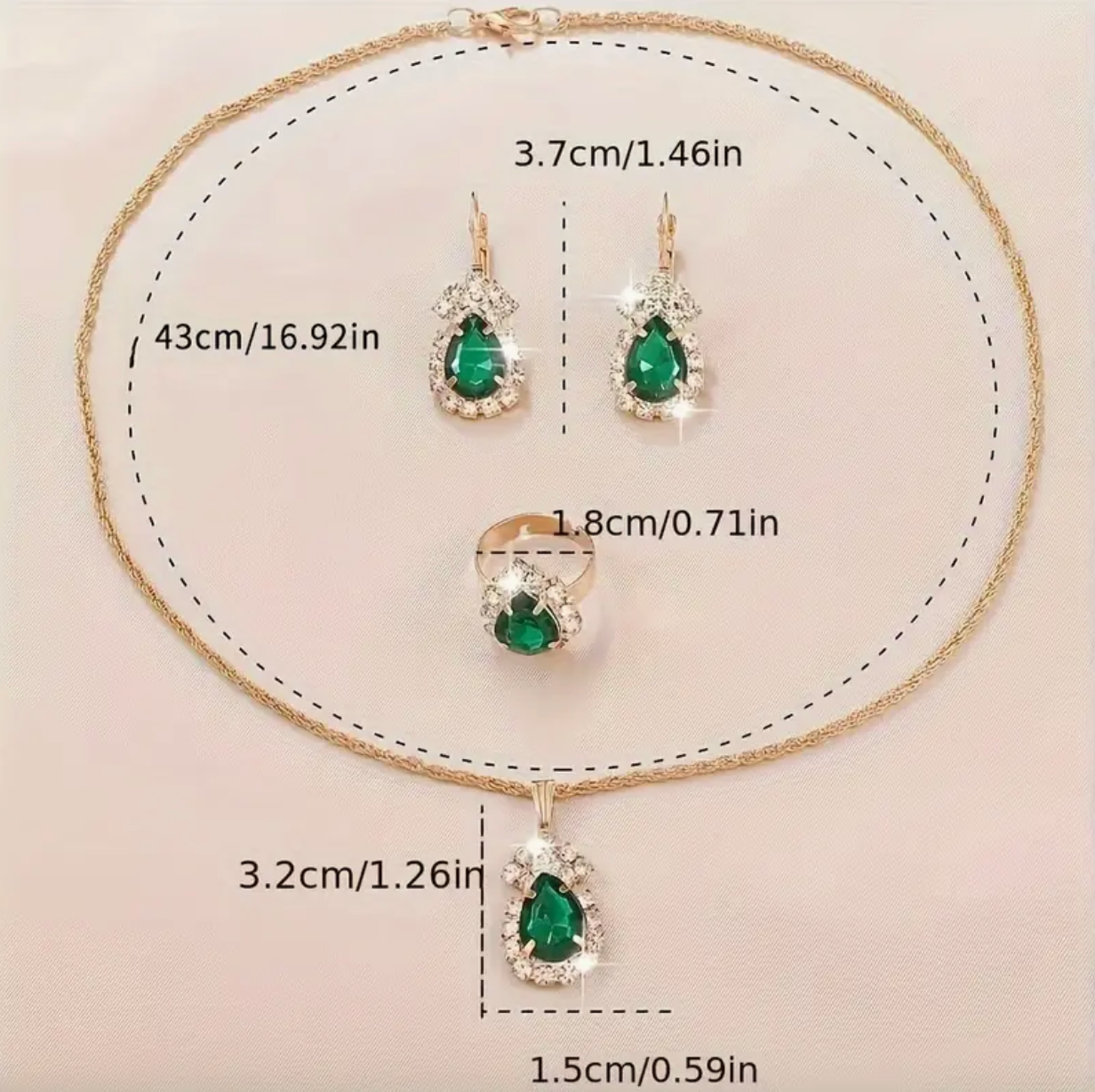 Droplet Green Stone Jewelry Set