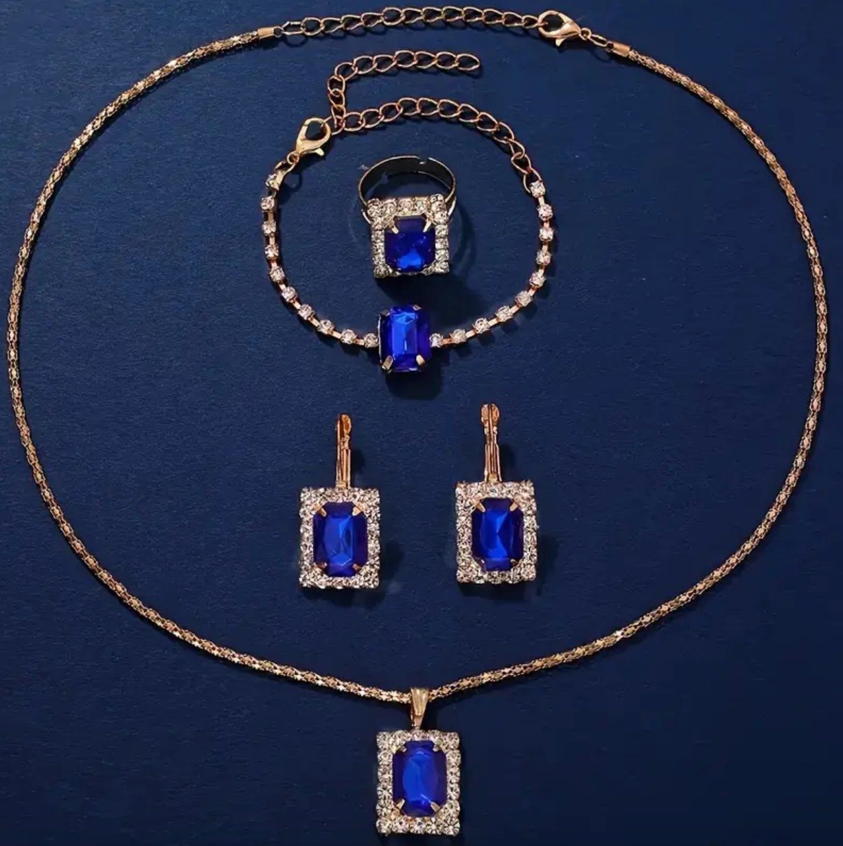 Blue Rhinestones Jewelry Set
